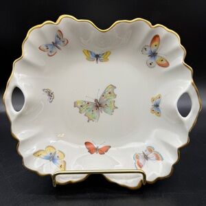 Limoges France Porcelain Scalloped Bowl Dish Handles Butterflies Gold Trim 7.5”